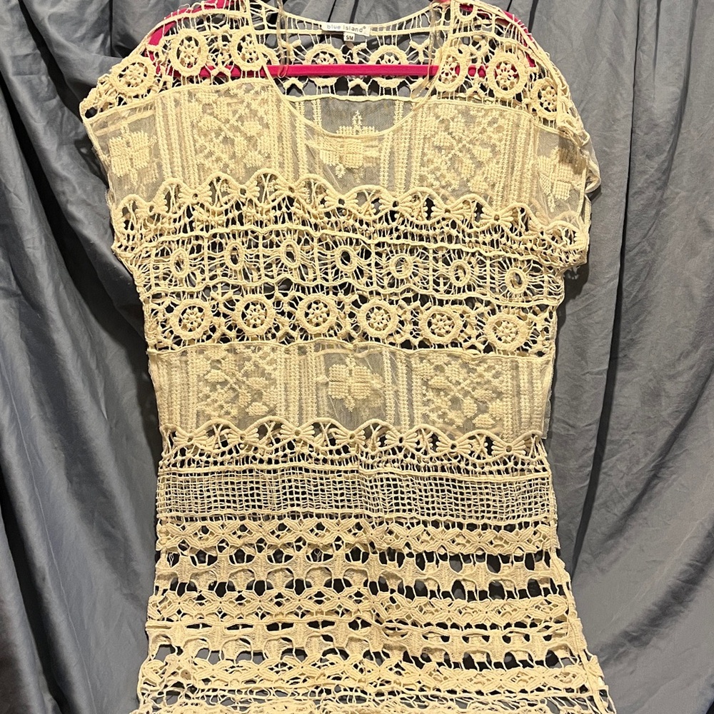 Blue Island Cream Crochet Lace Coverup/Blouse